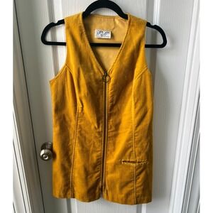 Vintage Patty Woodard Yellow Corduroy Mini Dress Tunic Go Go 70s Boho Sz S ?